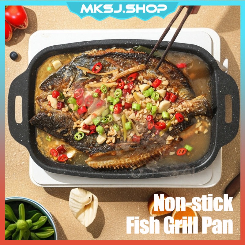 Non Stick Fish Grill Pan Outdoor Camping Griddle Picnic Wok Cookware Smokeless BBQ Pemanggang ikan