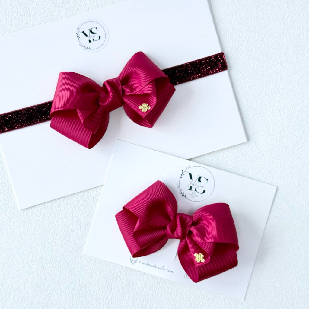 Handmade Large Penelope Red Ribbon Bow Sparkly Baby Headband | Celebration | Birthday| Cake Smash| YikiSam