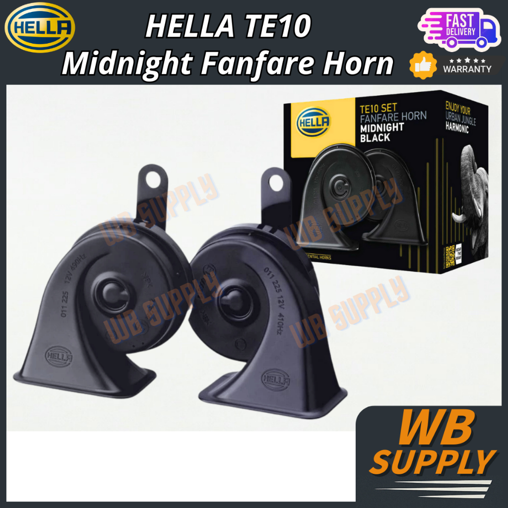 HELLA TE10 Midnight Black Fanfare Horn Set 12V Dual Tone Car Horn Loud Durable Universal Vehicle Horn BM HON KERETA