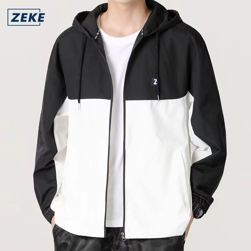 ZEKE C0047 Men's Waterproof Hooded Jacket Embroidered Logo Raglan Sleeve Tops Lelaki Lengan Panjang