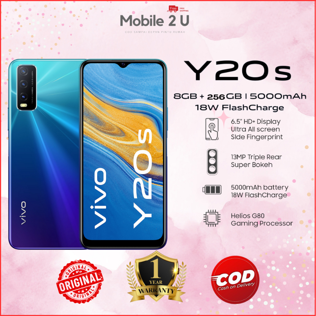 Vivo Y20S 8GB+256GB 5000mAh Bateri 18W FlashCharge 6.5" HD+ Paparan Ultra All Screen