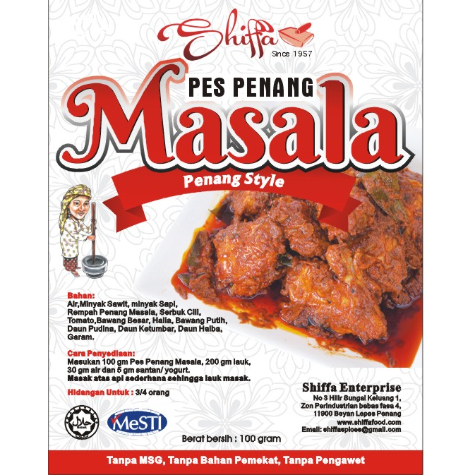 2 PEK Shiffa PES Penang Masala 100 GM - Penang Style Rempah Rempah Untuk Kari Gulai Dan Masakan Berempah Tanpa MSG Bahan