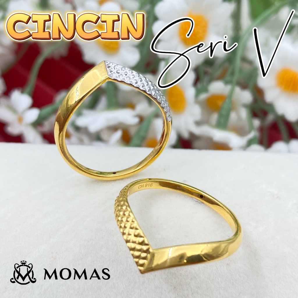 Cincin Seri V Emas 916 Original Cincin Emas 916 Bajet Cincin Fesyen Emas 916 Tulen Cincin FesyenEmas 916
