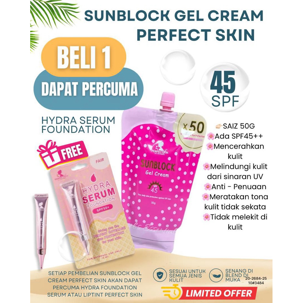 PERFECT SKIN SUNSCREEN FREE LIPTINT DAN FOUNDATION
