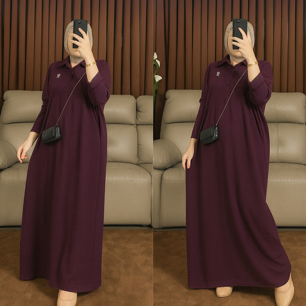 KAFTAN COLLAR ZIP MATERIAL CEY IRONLESS 2025 RAYA Baju Wanita Moden dengan Leher Zip dan Bahan Cey untuk Tahun Raya 2025