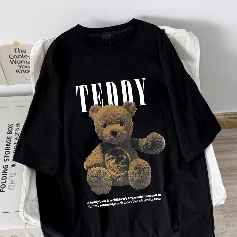 Amerika style women clothing | Oversized Crew Neck T-shirt 100% cotton | teddy bear print  stylish casual tops y2k