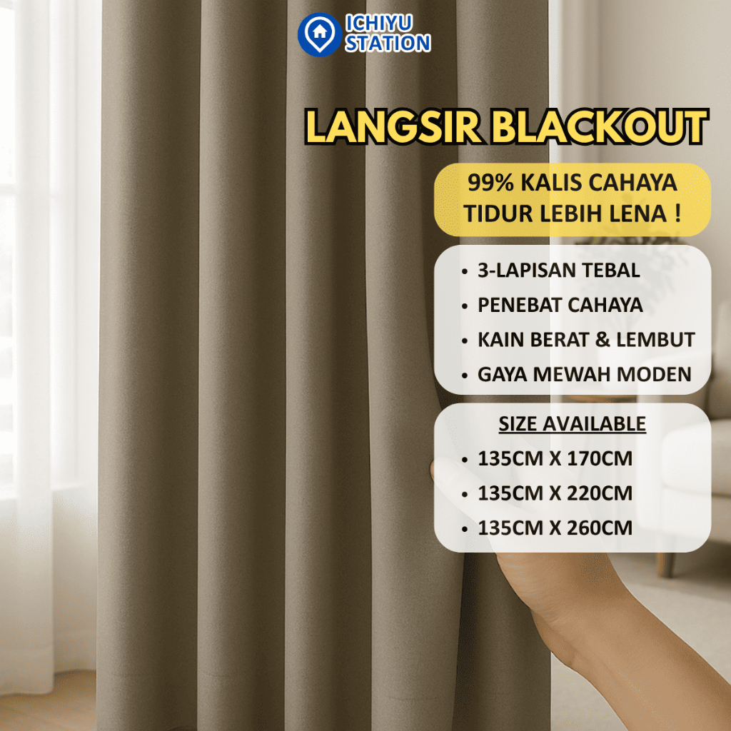 Langsir Tingkap Langsir Sliding Door Langsir Blackout Putih Curtain Blackout Plain Tebal