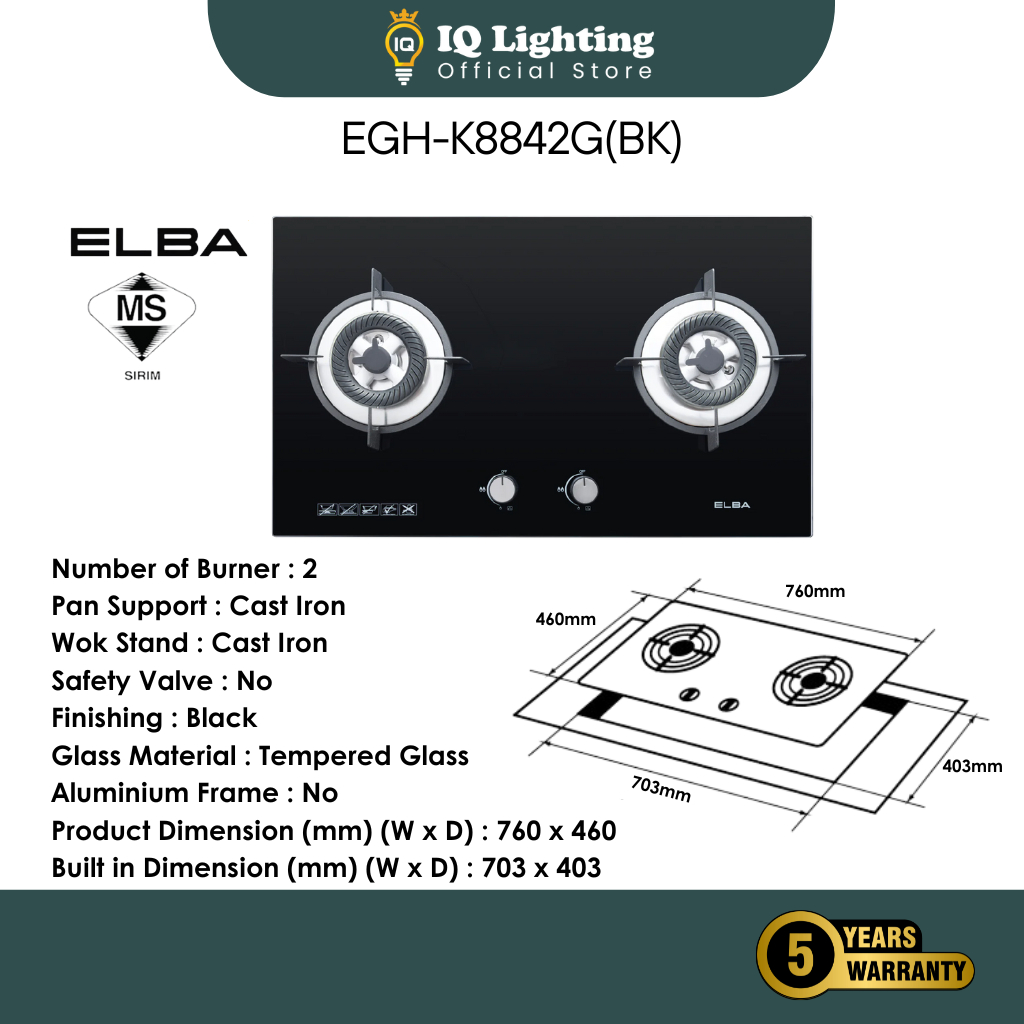 ELBA Dapur Gas Stove EGH-K8842G(BK)/8843G(BK)/8742G(BK) Glass Stove Kitchen Hob Stove Kitchen Applia