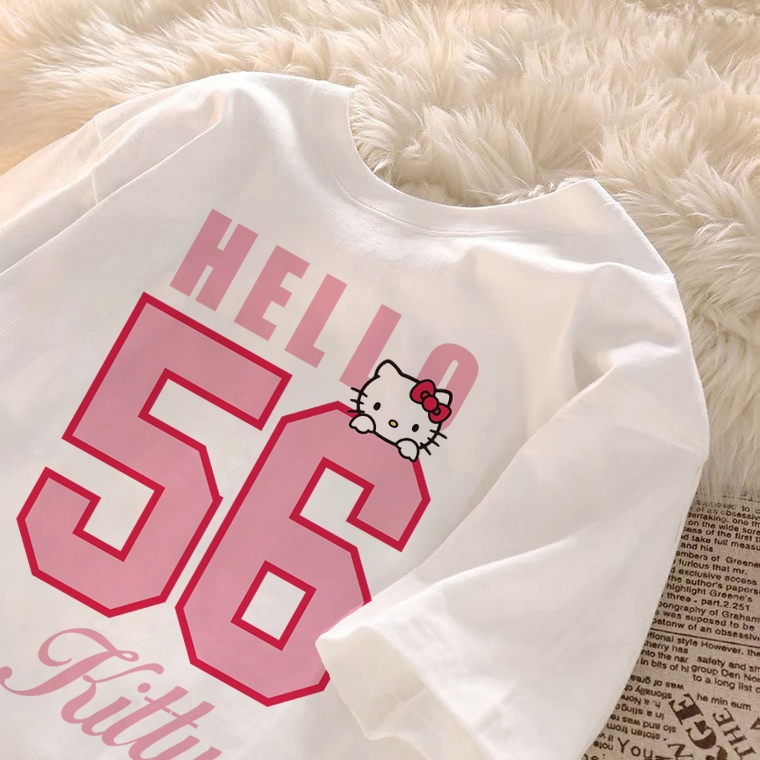 kumikumi Fashion Aesthetics Crew Neck t shirt for women HELLO KITTY No. 56 print korean short sleeve