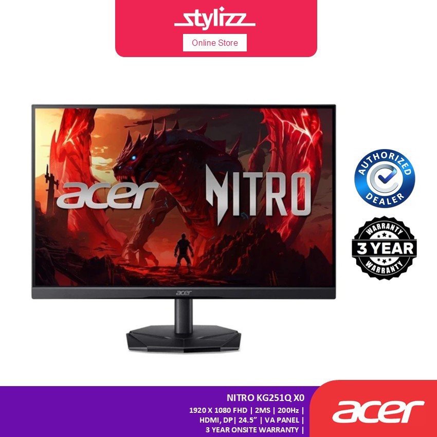 ACER NITRO KG251Q X0 FLAT GAMING MONITOR - 24.5 INCH, VA PANEL, 1920 X 1080 FHD, 200Hz, 2MS, 250 NIT
