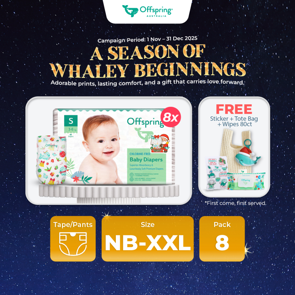 Offspring’s Limited Edition “Whaley Season'" Fashion Diapers Tape/Pants - NB/S/M/L/XL/XXL [8 Packs]
