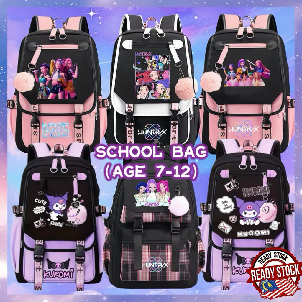 ??45cm 46cm Huntrix Kpop Demon Hunters Kuromi Backpack school bag小学书包Student Large Capacity Waterproof Bags beg sekolah