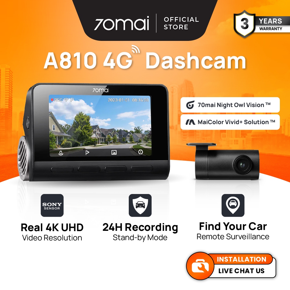 70mai A810 4K Dash Cam | 4G | Dual Vision | GPS | ADAS | Parking Surveillance