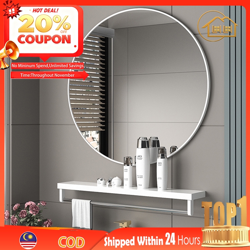 LI|Round Bathroom Mirror Cermin Bilik Mandi Aluminium Mirror Deco Mirror Dressing Mirror And Glass Shelf / Mirror Only镜子