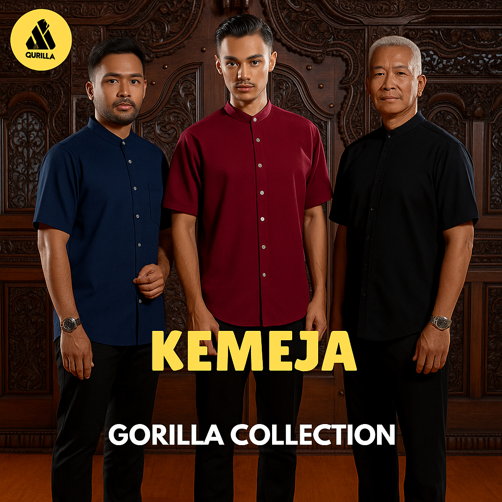 KEMEJA IRONLESS MANDARIN KOLAR SHORT SLEEVE WITH EXCLUSIVE POCKET - REGULAR FIT (SIZE XS-4XL)