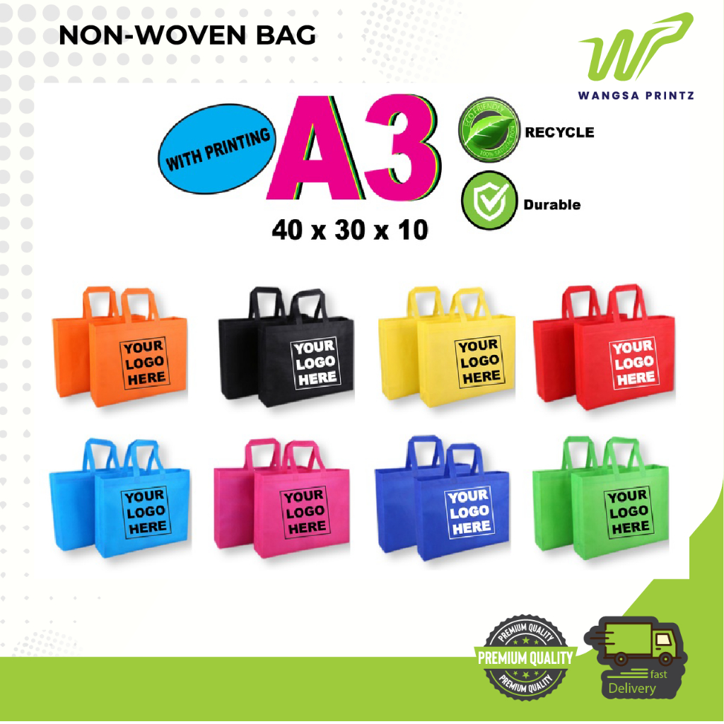 [SIAP PRINT] Non Woven Bag A3 with Printing Custom Shopping Bag , Eco Friendly Reusable,