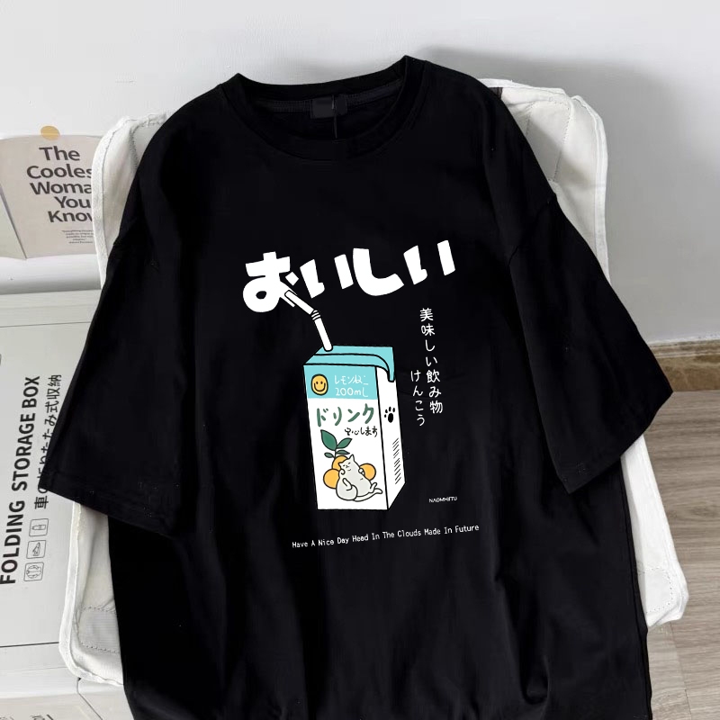 American style women clothing | Oversized Crew Neck T-shirt 100% cotton | milk print  stylish casual tops y2k