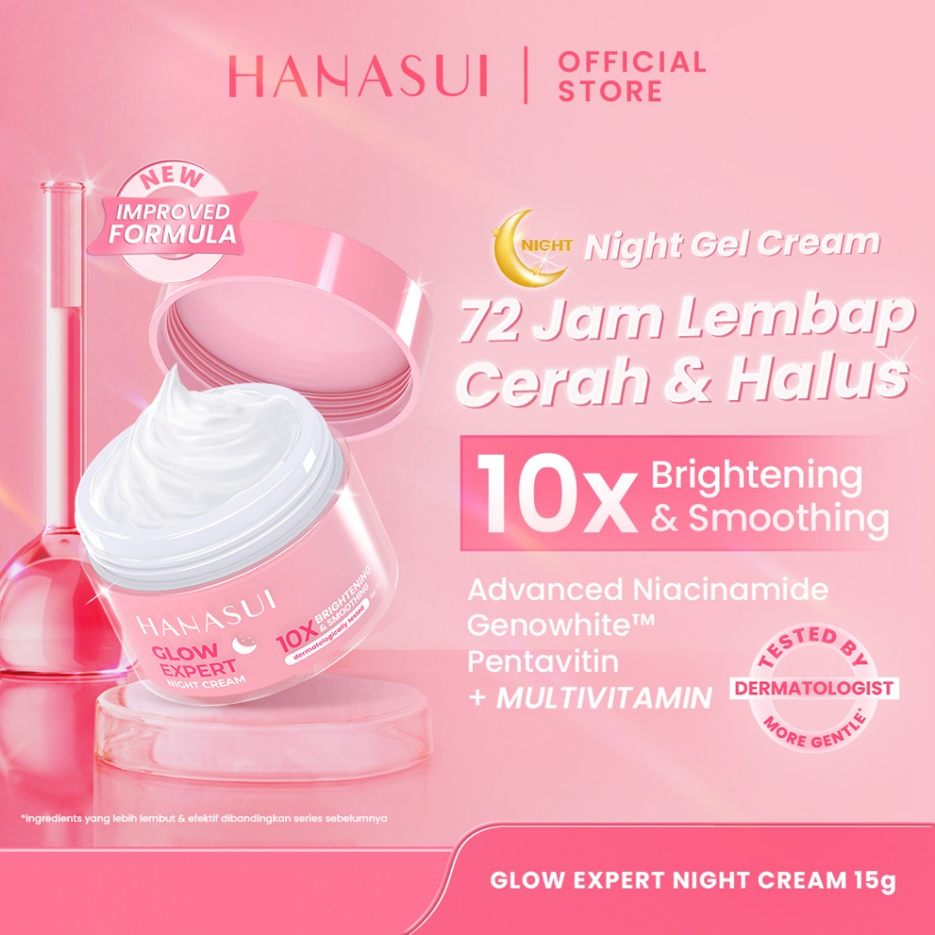 Hanasui Glow Expert Night Cream (15g) -  Gel Cream Ringan, Moisturizing, Hydrating, Brightening, Smooth, Niacinamide