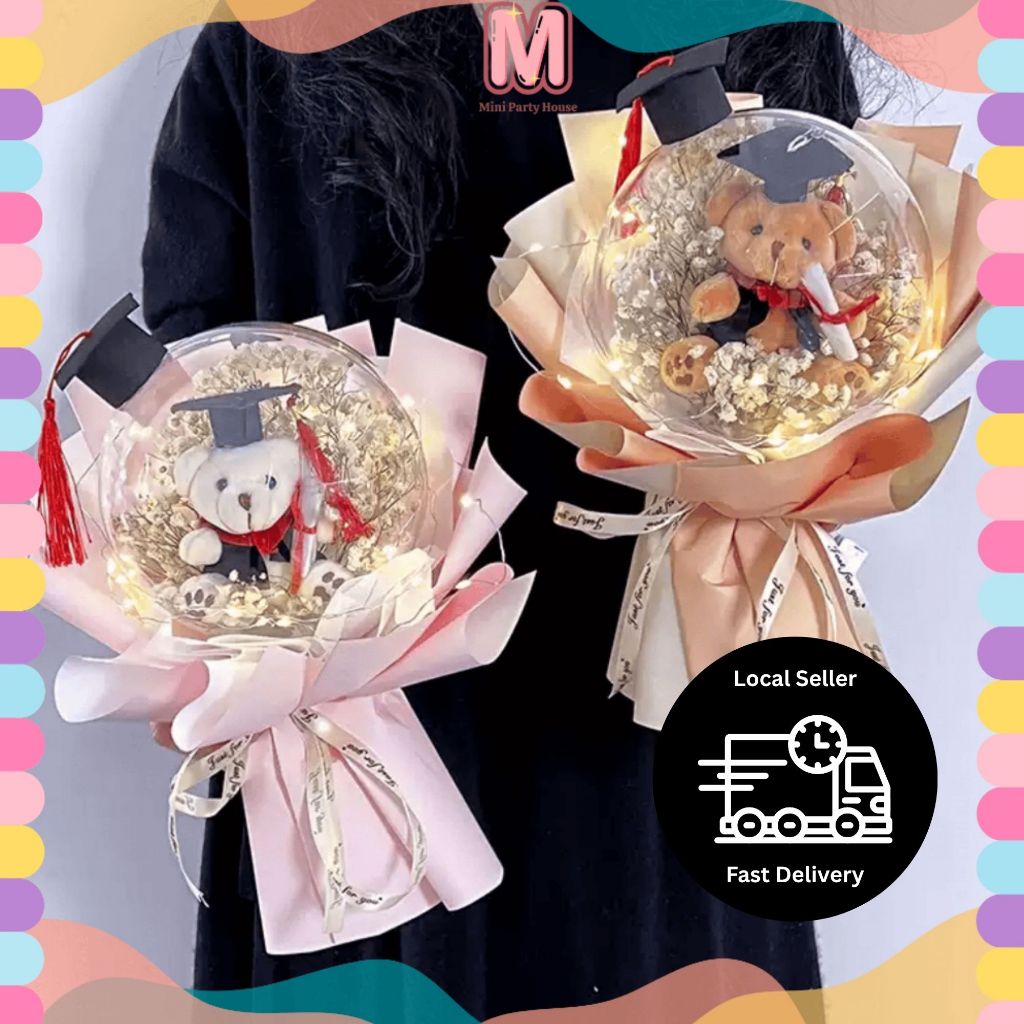 Graduation Bunga Konvo Mini Bear Bouquet 毕业花束 小熊花束 Gift For Girlfriend Birthday & Graduation Present 创意女孩礼物