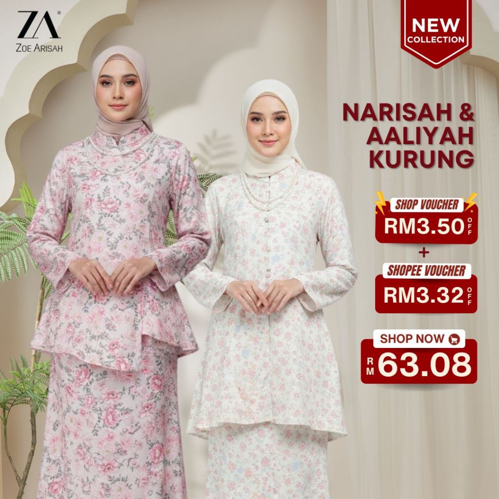 ZOE ARISAH Narisah Kurung Printed Floral Moden Kebarung Muslimah Raya 2026 PREMIUM Wanita Aaliyah Terbaru ZOE ARISSA