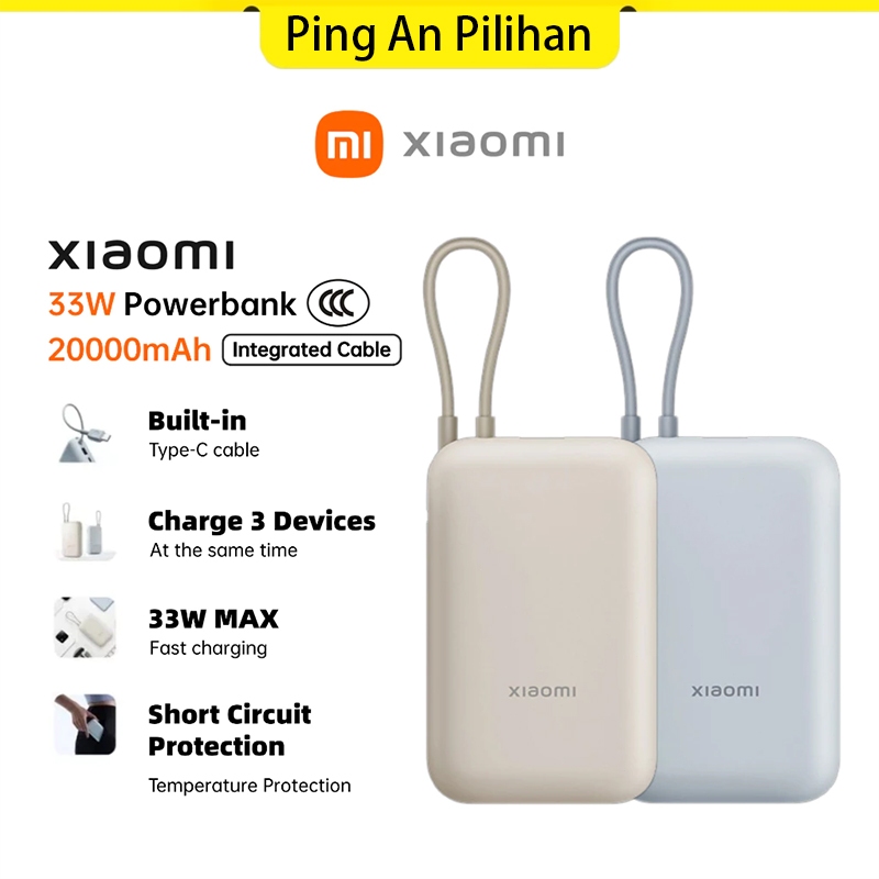 Xiaomi Built-in Cable Power Bank 20000mAh Pocket Version 33W Two—Way Fast Charge USB-C CCC Powerbank