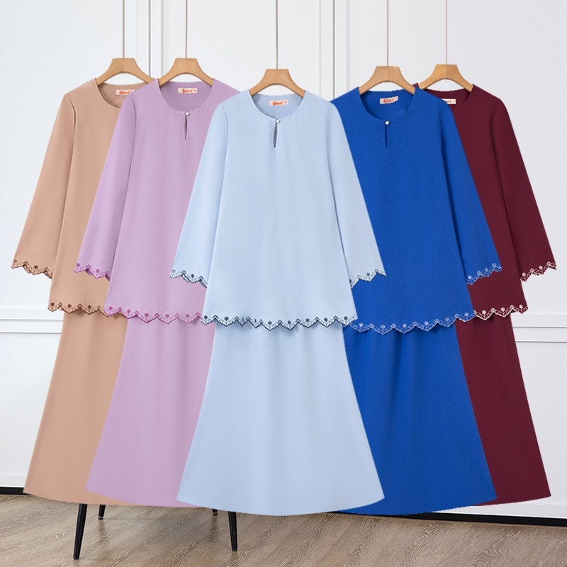 [Nayla.z]Dewasa Saiz36-52(S-6XL) Set Baju Kurung(T60029) Sedondon Moden DesignPlainBersulam  SlimFit