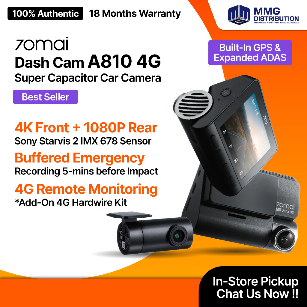 70mai A810S Dash Cam | 4K Front + HDR Rear | Dual Vision Car Camera with GPS ADAS | Dual SONY HDR