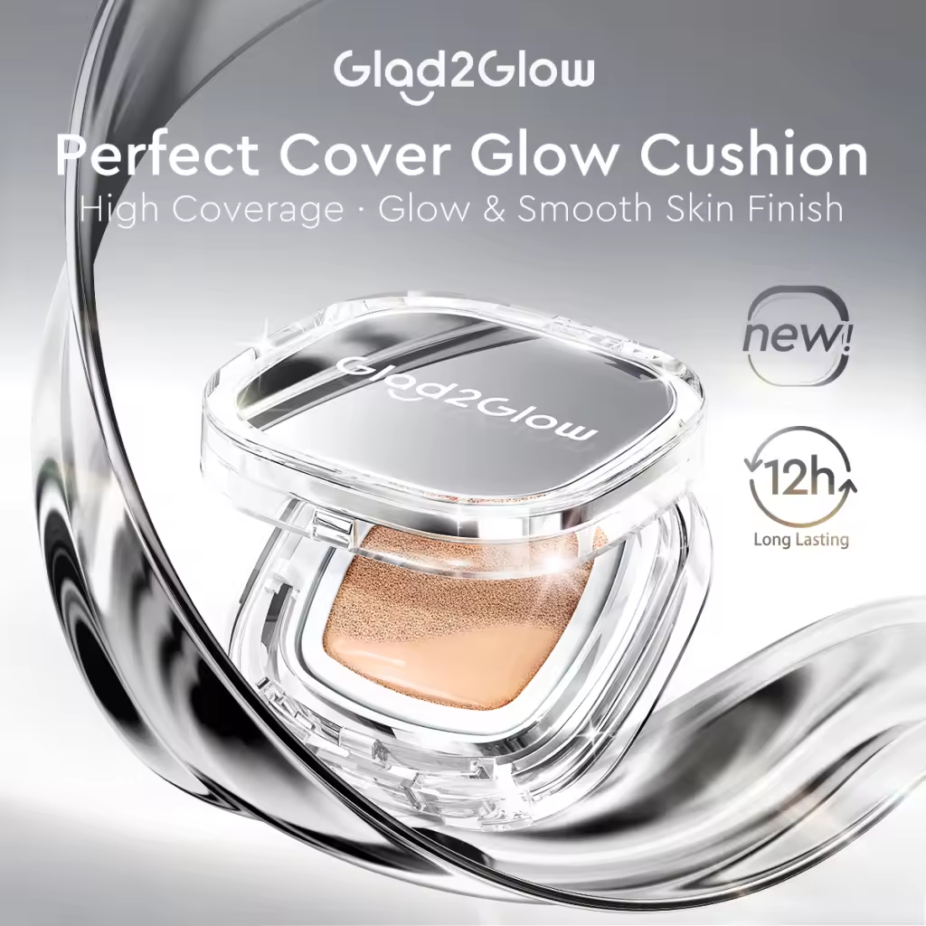 【Ready Stock】Glad2Glow Perfect Glow Cover Cushion Foundation Full Coverage Glowing Finish Glass Makeup Lightweight