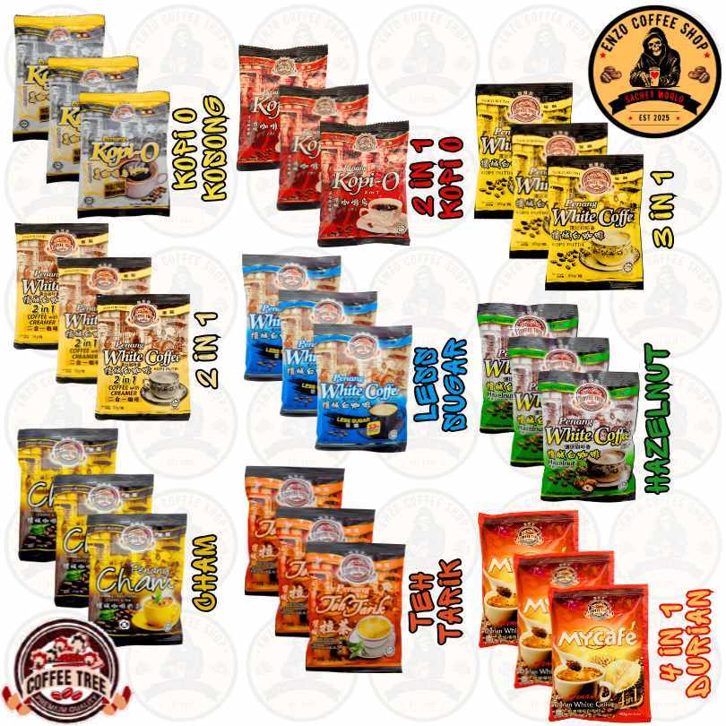 Coffee Tree - Penang Kopi O & White Coffee - Instant Coffee Drink  Triple Sachets