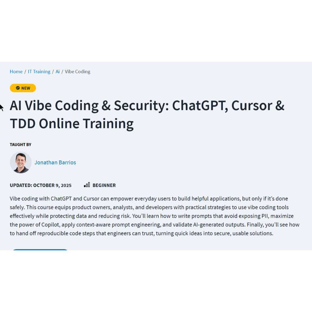 Vibe Coding Video Course-CBTNuggets - AI Vibe Coding & Security : ChatGPT, Cursor & TDD | Coding With Ai Coding Video Le