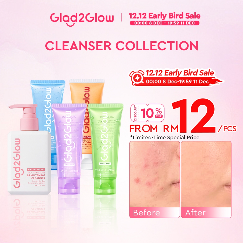 Cleanser Glad2Glow Pencuci Muka G2G Milk Cleanser Blueberry Low pH Face Wash Centella Acne Cleanser Sensitiv Facial Wash