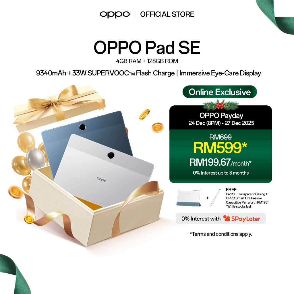 [Online Exclusive] OPPO Pad SE Tablet | Wi-Fi 4+128GB | 9340mAh | 33W SUPERVOOC | Immersive Eye-Care Display