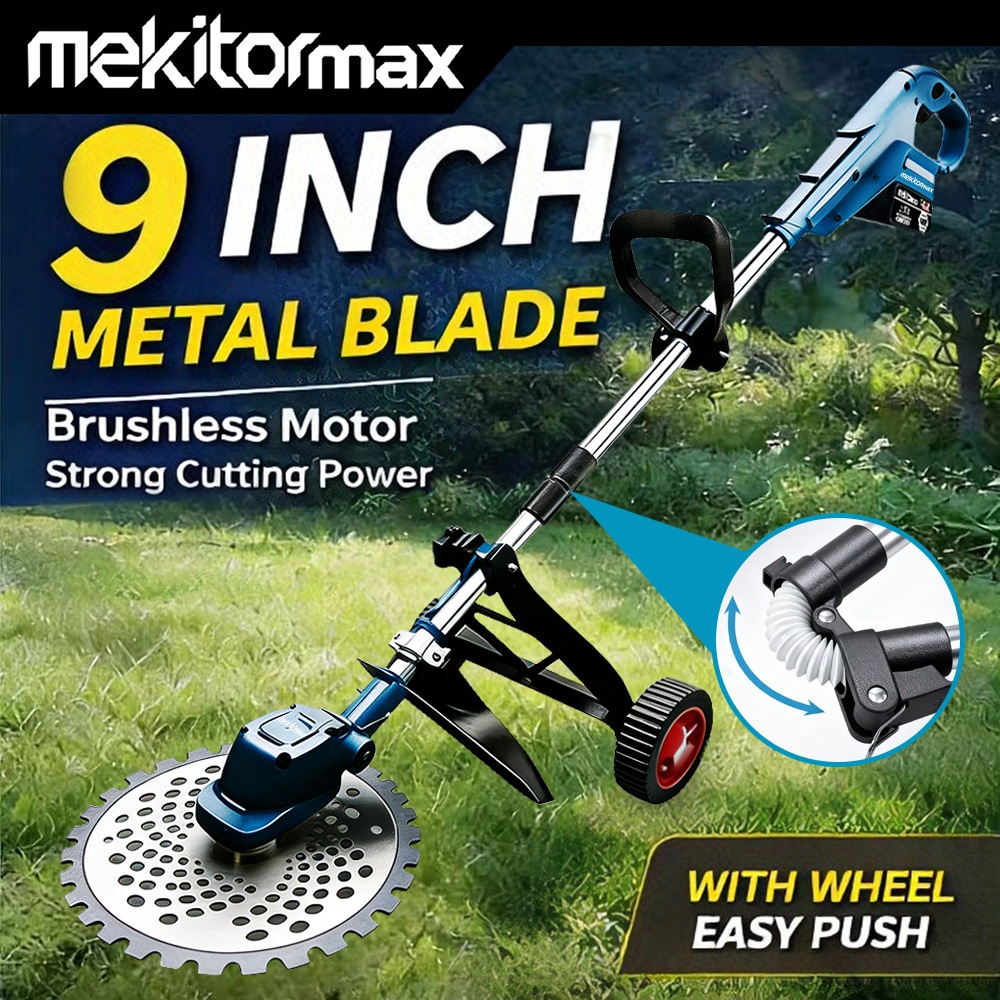 Mekitor Mesin Potong Rumput Cordless Brushless 9 Inch Blade Square Blade Nylon Head With Wheel