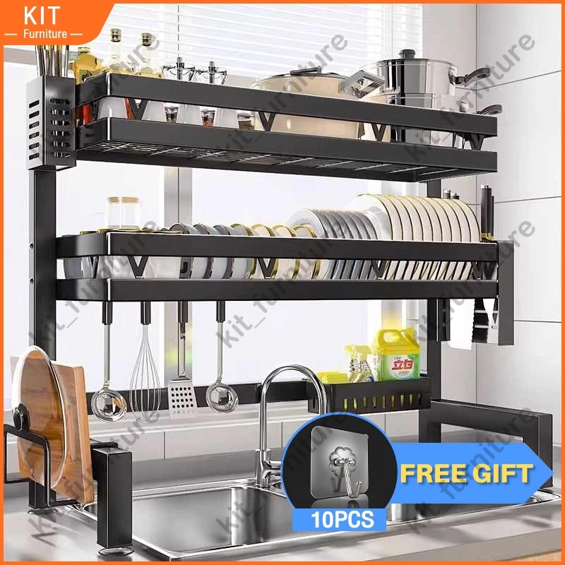 Kit Rak Pinggan Sinki Mangkuk Stainless Steel Rak Dapur Drying Rack Dish Kitchen Organizer Rack Sink Dish Drainer