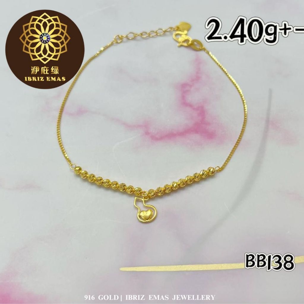 IBRIZ Jewellery BB138 | 916 Gold Bracelet For Woman KLS Series Bracelet 916 Rantai Tangan Emas 916 Original