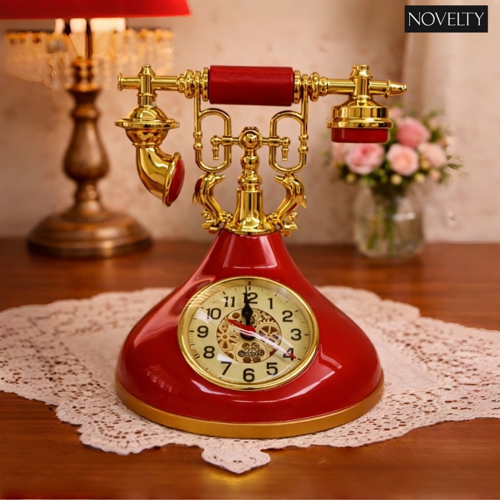 Vintage Telephone Alarm Clock Jam Hiasan Meja Rak Dinding Console Table Decor Wall Shelf Bird Cage Hadiah Birthday Gifts