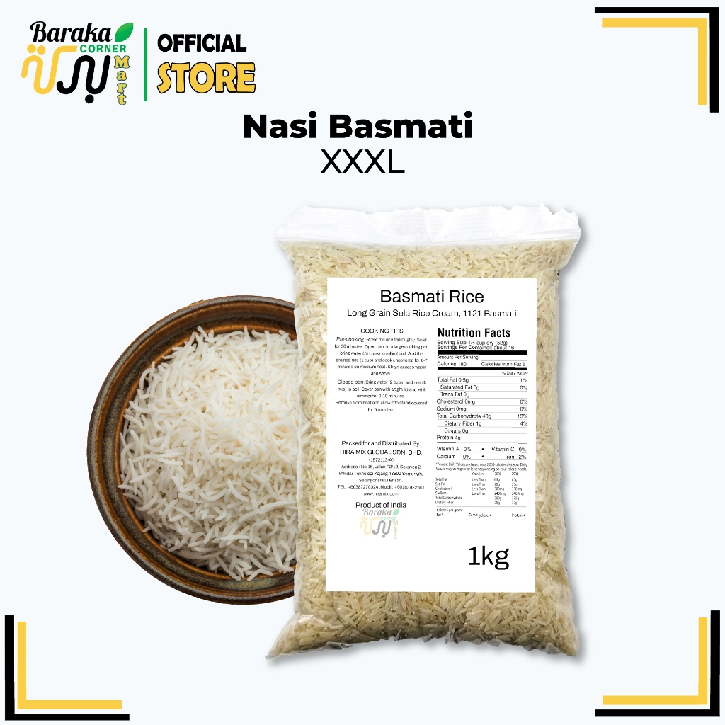 Basmati Rice XXXL Long Grain Nasi Biryani Mandy Repackage 500g - 1kg