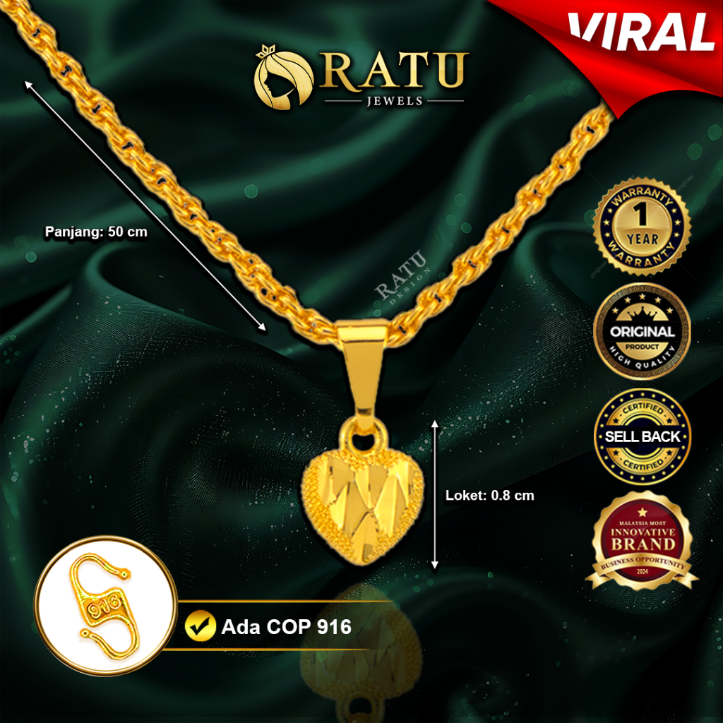 Rantai Leher (4.78g) Emas RATU Baby Love Loket + Tali 50cm Daily Wear Plated Necklaces Jewelry (22RJ)