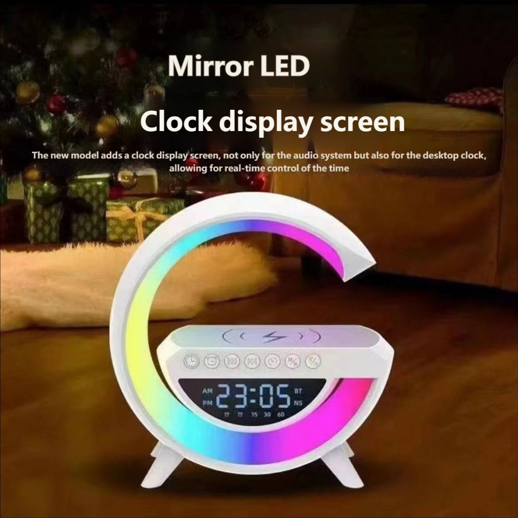 4-in-1 Mini Bluetooth Speaker Ambient Light Alarm Clock Wireless ChargingPortable Multifunction