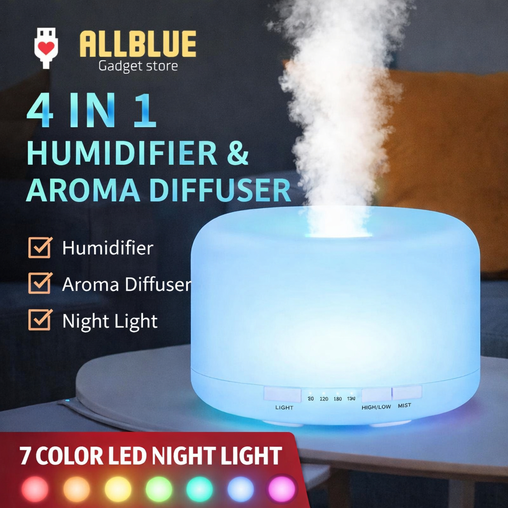 500ML REMOTE LED Air Purifier Humidifier Essential Oil Diffuser Aroma Aromatherapy Color Lamp Pelembap Pembersih Udara