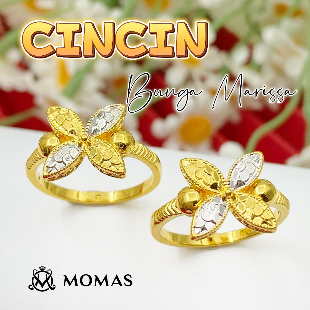 MOMAS Cincin Bunga Marissa 5D Emas 916 Original Cincin Emas 916 Bajet Cincin Fesyen Emas 916 Tulen