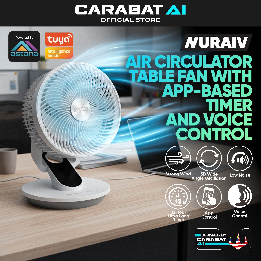 Nuraiv Air Circulator Table Fan l Smart Table Fan l App Control Table Fan l Wifi Remote Control Fan l Quiet Oscillating