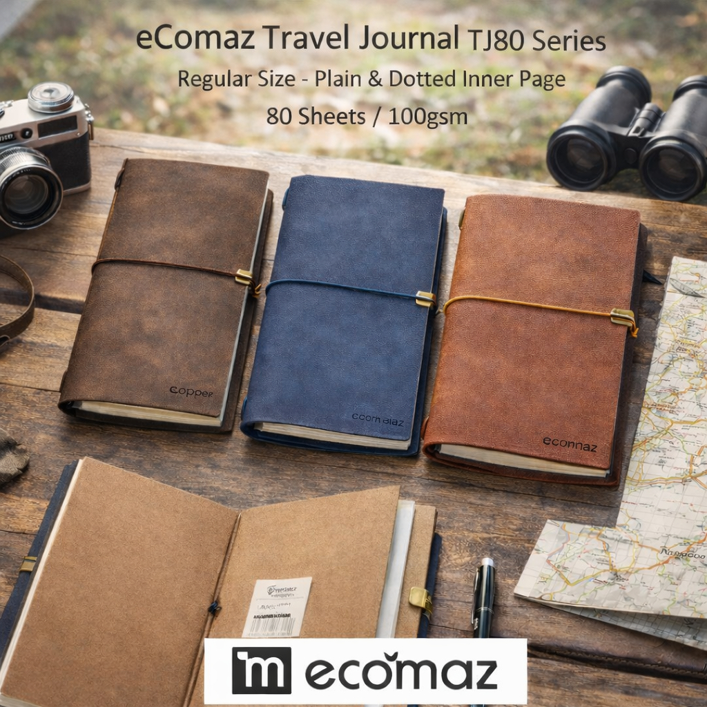 ECOMAZ PU LEATHER TRAVEL JOURNAL NOTEBOOK PLAIN/DOT 80S 100G/ECOMAZ PU KULIT DIARI PERJALANAN NOTEBOOK POLY/DOT 80 MUKA