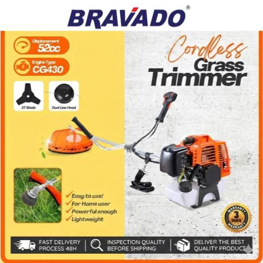 BRAVADO Mesin Potong Rumput Straight Shaft Heavy Duty 2 Stroke Brush Cutter Gasoline Grass Cutter Lawn Mower 割草機汽油