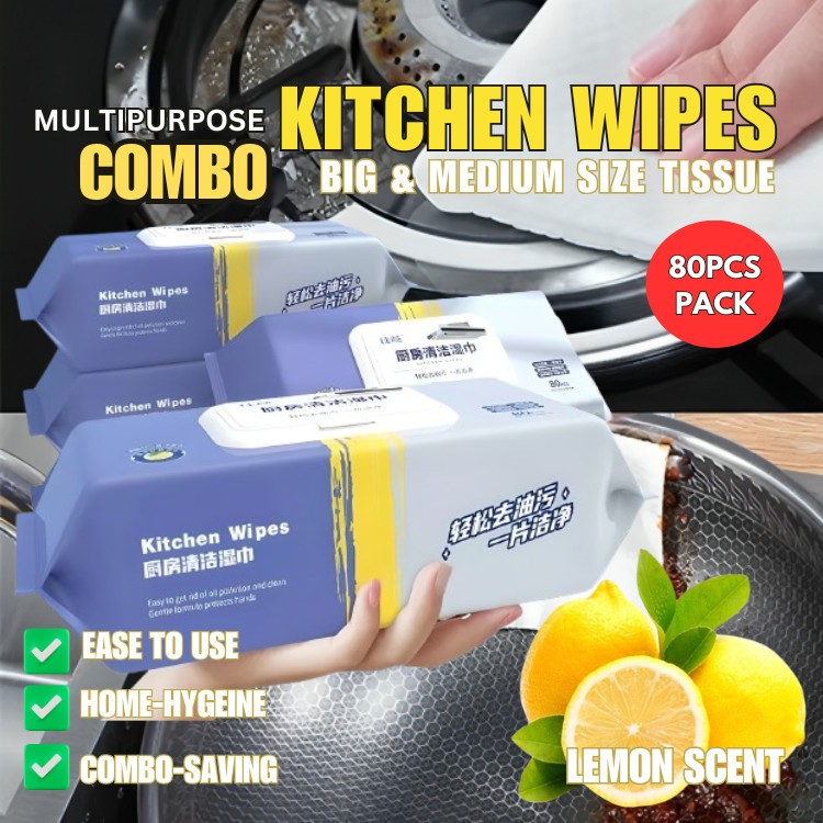 80pcs Kitchen Cleaning Wipes - Heavy Duty Degreasing Wipes for Stove,  Stain Removal | Tisu Basah Dapur| 厨房清洁巾