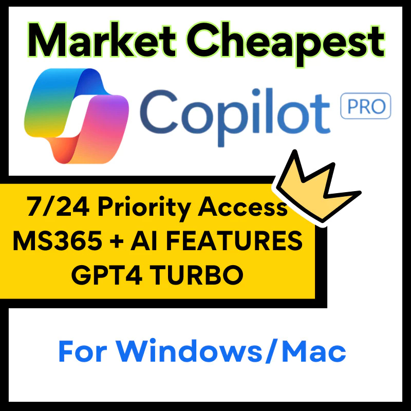 Microsoft Copilot Pro + 365 GPT-4 GPT-4 Turbo | ChatGPT Alternative Microsoft Copilot Account Microsoft 365