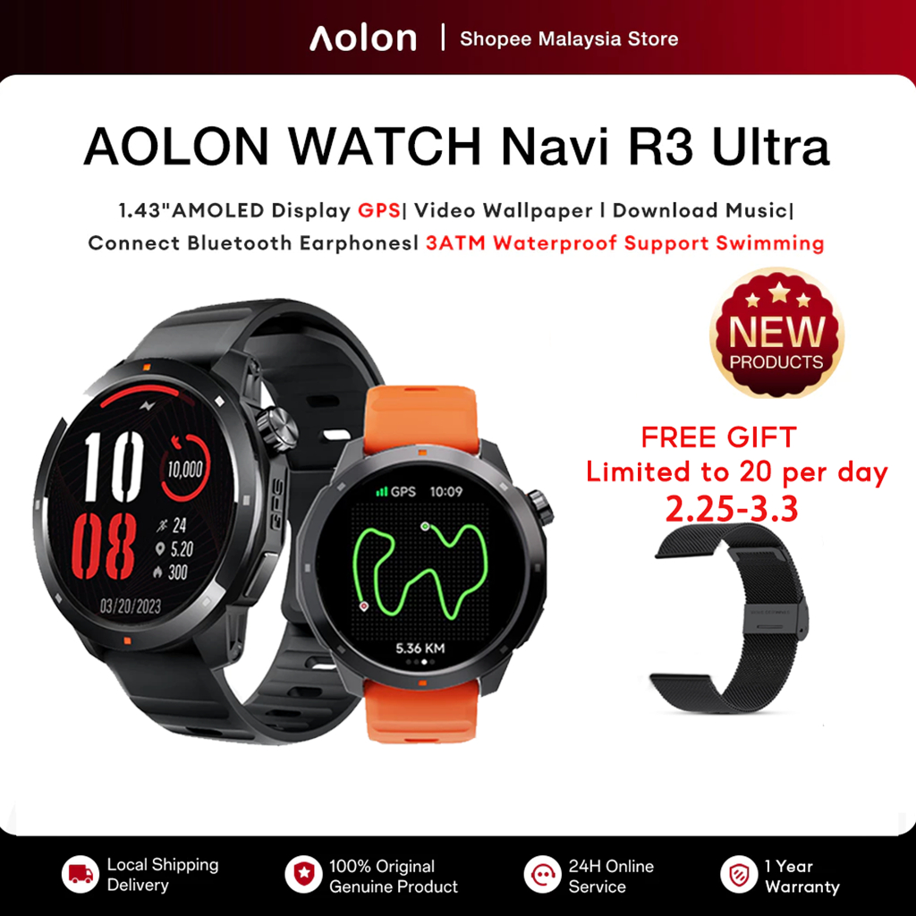 Aolon Navi R3 Ultra GPS Smart Watch 47mm Amoled Swimming Display Connect Bluetooth Earphone 3ATM Waterproof Smartwatch