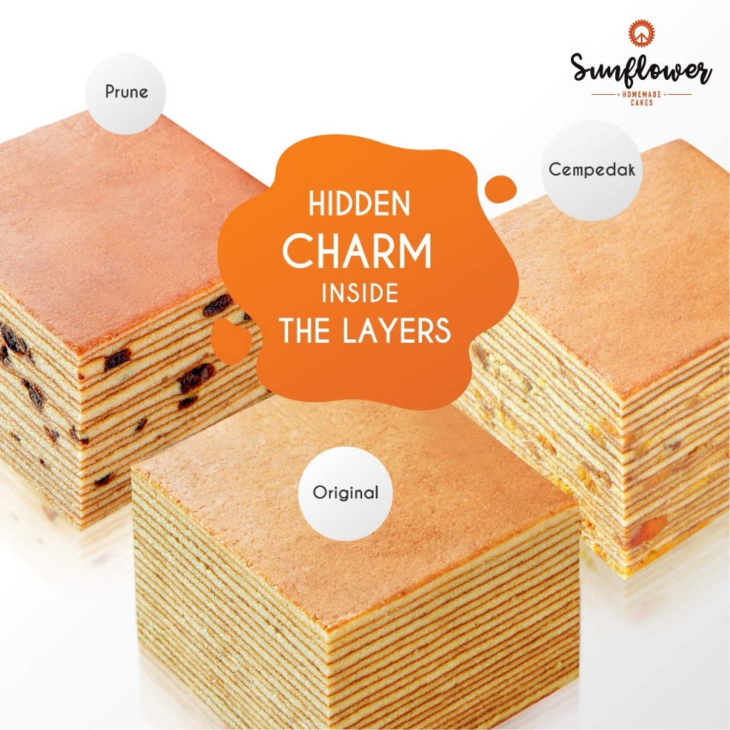 SUNFLOWER Penang Famous Layer Cake (250g/500g/1kg) Original/Prune/Chocolate/Almond/Cempedak/C.Chips/Orange by PenangToGo