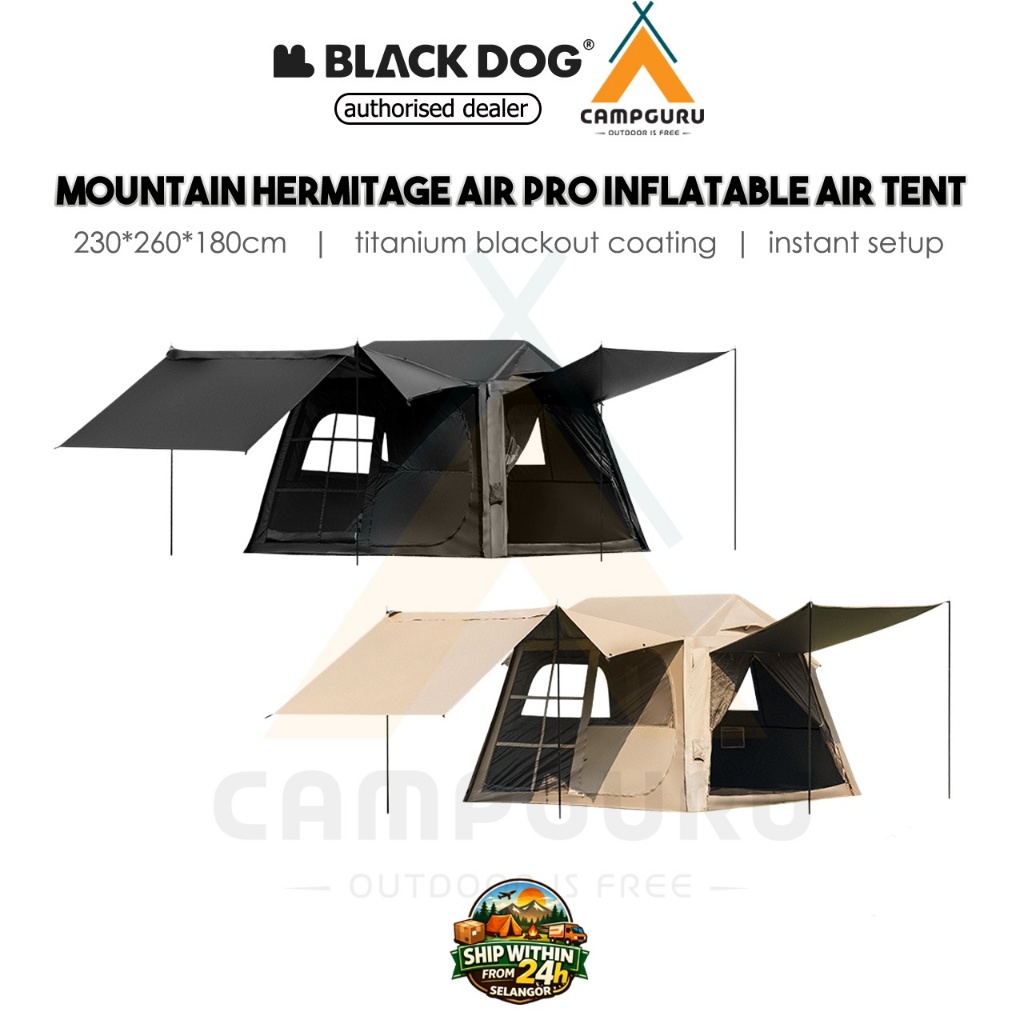 Blackdog Mountain Hermitage AIR PRO Inflatable Cabin Air Tent Titanium Blackout Coating Instant Set Up Camping Glamping