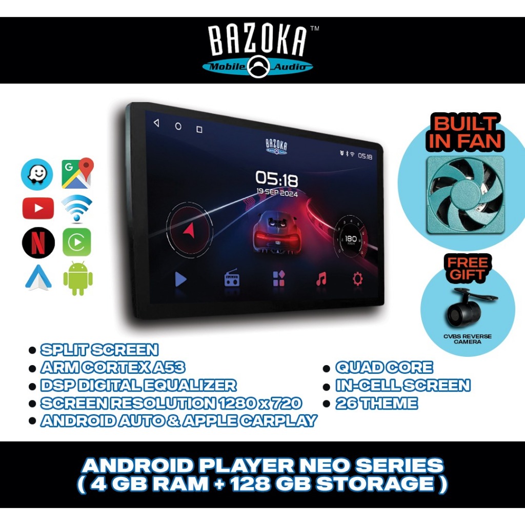 Pemain Android Kereta Bazoka Android Player 9" & 10" inch (4 RAM+128GB)Quad Core Car Multimedia Android Player Wifi